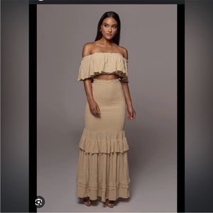 NWT JLUXLABEL 2 Piece Beige Sienna Skirt Set Size Large